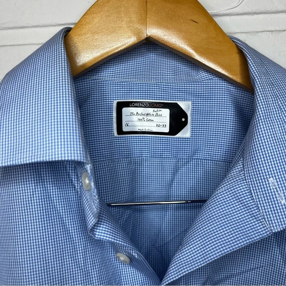 Lorenzo Uomo Blue Gingham The Perfect Fashion Cotton Button Down, Men’s Size 16 - Picture 7 of 7